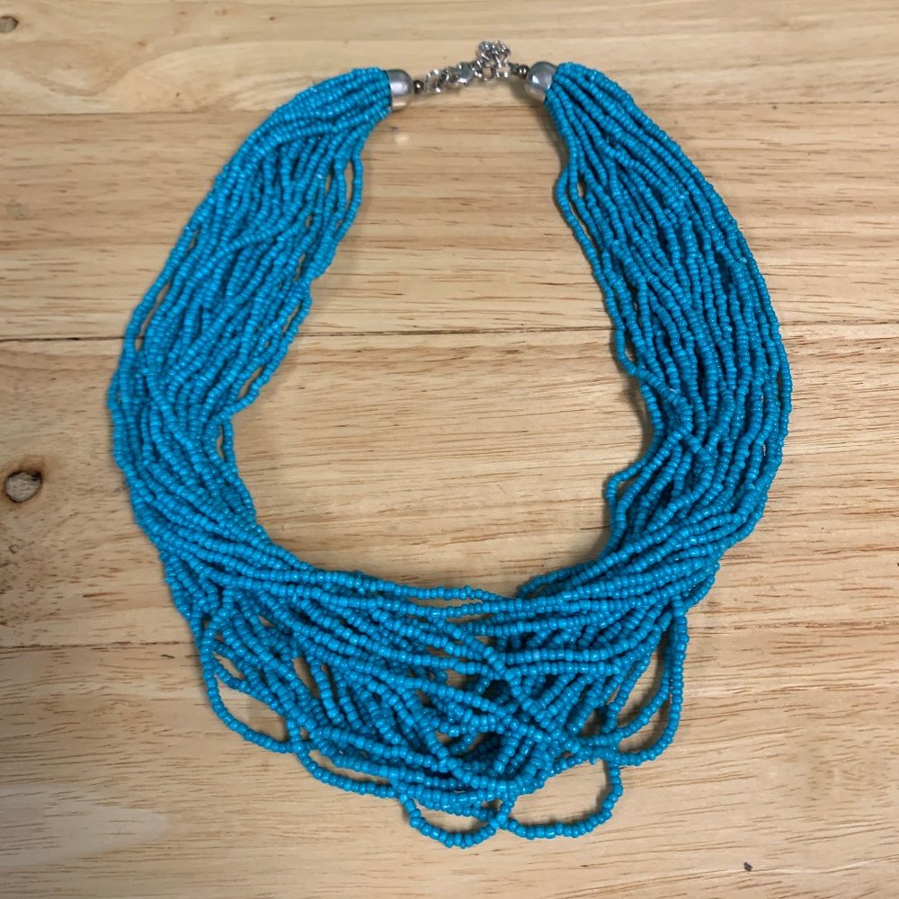 Blue Bead Torsade Multistrand Necklace 18"